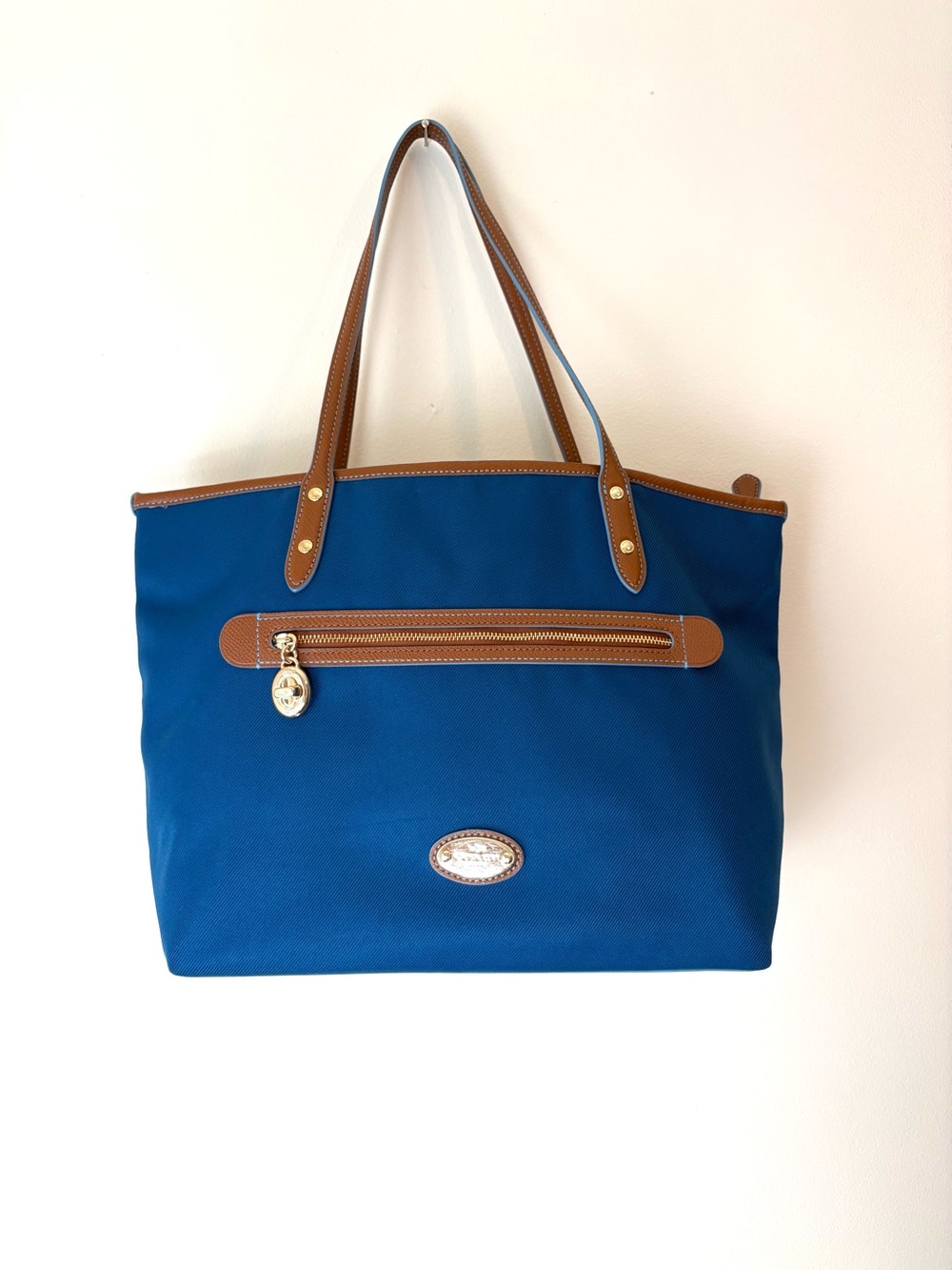 Coach Sawyer Blue Twill Nylon Shoulder Bag Leather Trim
